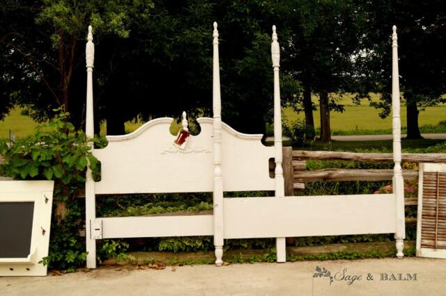 Sold - Antique White Shabby-Chic Chalk Painted Queen-Sized 4 Poster Bed Frame, Queen Headboard & Footboard, Distressed Furniture - image 1