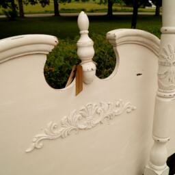 Sold - Antique White Shabby-Chic Chalk Painted Queen-Sized 4 Poster Bed Frame, Queen Headboard & Footboard, Distressed Furniture - thumbnail 2