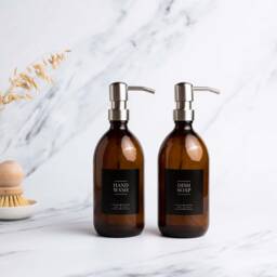 Amber Glass Soap Dispenser Refillable Bottle With Stainless Steel Pump - thumbnail 2