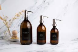 Amber Glass Soap Dispenser Refillable Bottle With Stainless Steel Pump