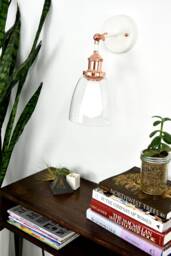 Glass Bell Wall Sconce - Modern Lighting Bedroom Bedside Light Copper Rose Gold Or Custom Finish - thumbnail 1