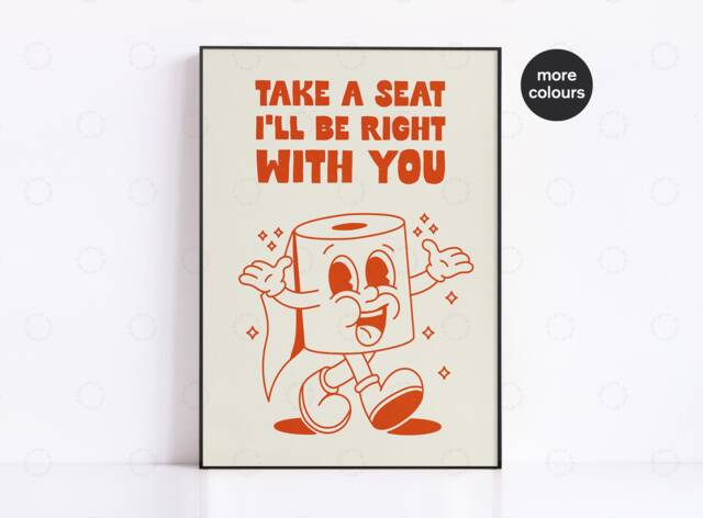 Funny Toilet Paper Print Retro Bathroom Wall Art Decor - image 1