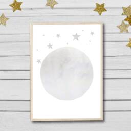 Nursery Prints Set Of 3 For Nursery Moon & Stars White Grey Gender Neutral Print - thumbnail 3