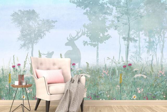 Fairy Forest Wallpaper Animals, Flower Field, Kids Wall Decor - image 1