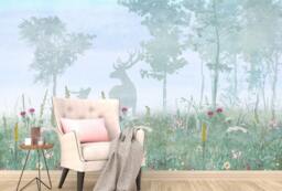 Fairy Forest Wallpaper Animals, Flower Field, Kids Wall Decor - thumbnail 1
