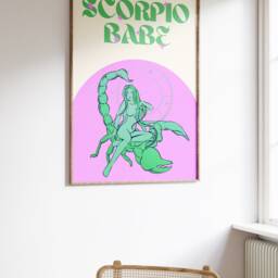 Scorpio Star Sign Print - Scorpio Babe, Zodiac Art, Colourful Astrology Poster, Retro Sign, Bright Bold Pastel, Y2K 90's, Funky Groovy - thumbnail 2