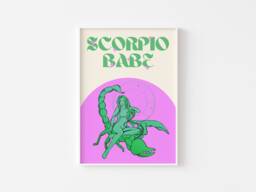 Scorpio Star Sign Print - Scorpio Babe, Zodiac Art, Colourful Astrology Poster, Retro Sign, Bright Bold Pastel, Y2K 90's, Funky Groovy - thumbnail 1