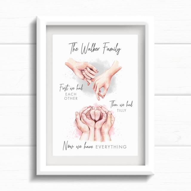 Family Hands Personalised Print, First We Had Each Other, Family Christmas Gift For Him Or Her, Surname Wall Art Picture - image 1