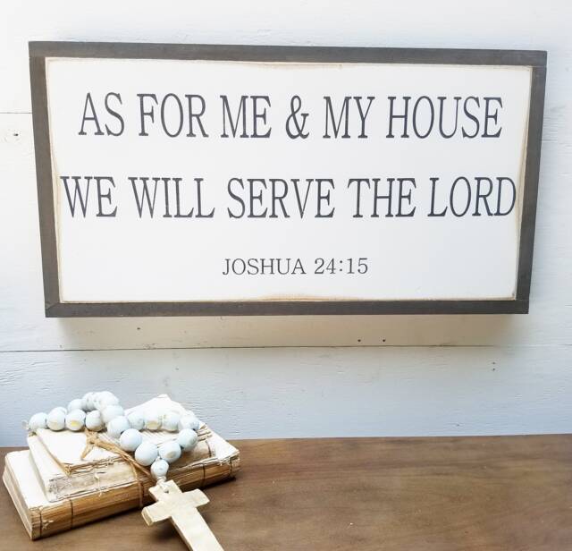 As For Me & My House Sign - Farmhouse Wall Art Joshua 2415 Entryway Wooden Scripture Bible Verse Framed - image 1