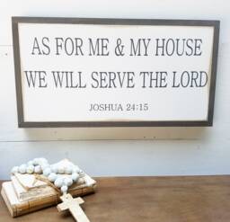 As For Me & My House Sign - Farmhouse Wall Art Joshua 2415 Entryway Wooden Scripture Bible Verse Framed - thumbnail 1