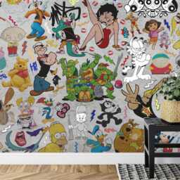 Cartoon Graffiti Wallpaper Mural, Kids Teenage Wall Decor, Peel & Stick Decal - thumbnail 3