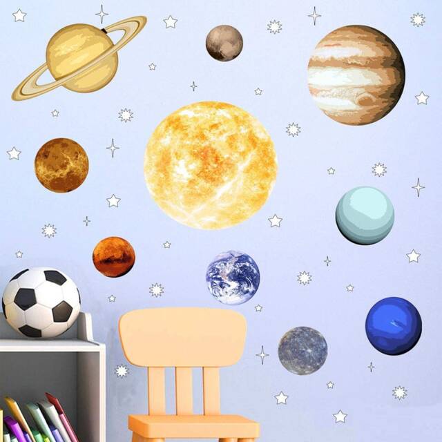 Solar System - Peel & Stick Planets Wall Decal Outer Space Universe Stickers Galaxy Nursery Decor Reusable Fabric Vwaq-Sol01 - image 1