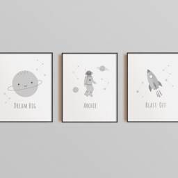 Personalised Space Prints - Set Of 3, Boys Bedroom Prints, Baby Boy Print, Nursery Playroom Decor, Planet, Kids, Gift - thumbnail 2