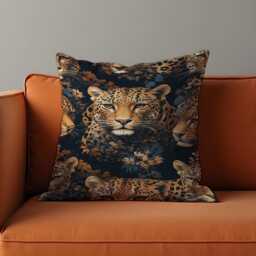 Leopard Print Cushion Cover, Exotic Animal Face Pillow Case, Wild Jungle Throw Modern Safari Living Room & Bedroom Decor - thumbnail 1