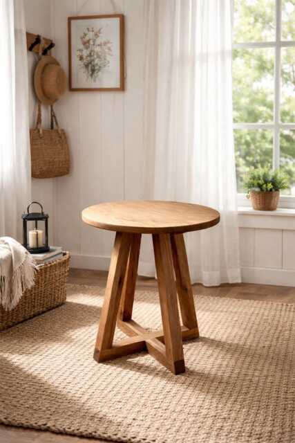 Scandinavian Furniture Handmade 50cm Round Oak Side Table - image 1