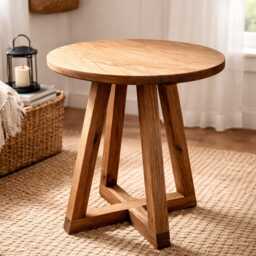 Scandinavian Furniture Handmade 50cm Round Oak Side Table - thumbnail 2