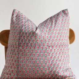 "Block Print Pillow Cover Floral Batik, Natural Dyed - 20"" X 20" - thumbnail 2