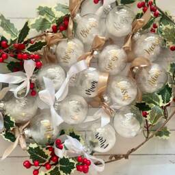 Personalised Christmas Bauble, Feather Ornament, Decoration, Family Name Secret Santa - thumbnail 2