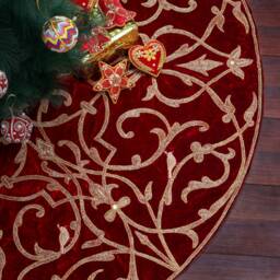 72 Inch Red Christmas Tree Skirt Extra Large Velvet Partridge Bird Tree Skirt Decorations Gift