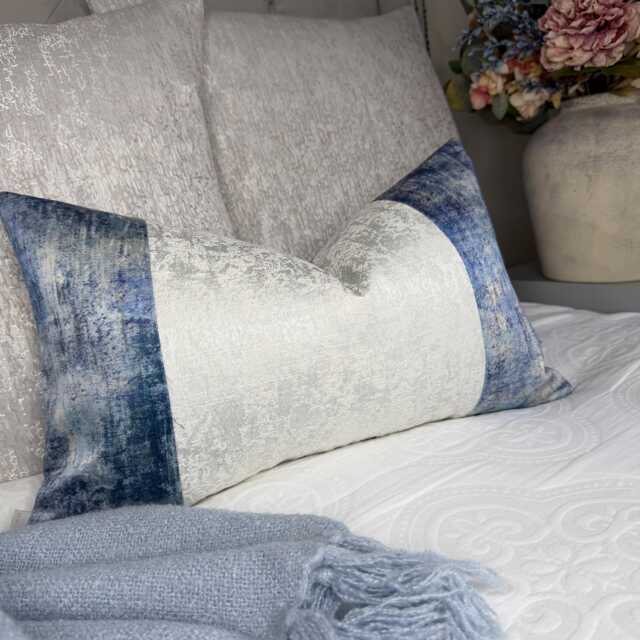 Blue - White Stripe Lumbar Pillow Cover, Luxury Throw Cushion Cover Sham For Sofa Or Bed, Modern Glam Living Room Decor - image 1