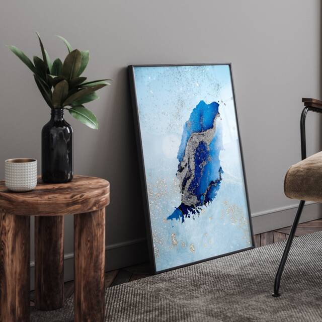 Grenada Map Shades Of Blue & Silver Wall Art Print - image 1