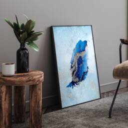Grenada Map Shades Of Blue & Silver Wall Art Print - thumbnail 1