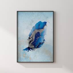 Grenada Map Shades Of Blue & Silver Wall Art Print - thumbnail 3