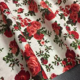 Linen Curtains Cafe Kitchen Valance Panels Red Roses Pattern Shabby Chic - thumbnail 3