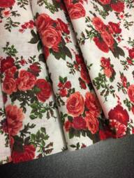 Linen Curtains Cafe Kitchen Valance Panels Red Roses Pattern Shabby Chic