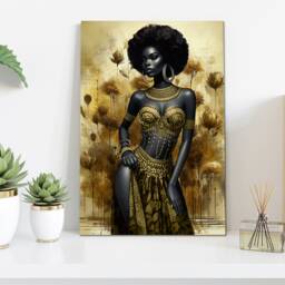 African Lady Floral Rustic Texture Wall Art Canvas Prints Framed On Bars Art, Hangings, Home D??cor, Print - thumbnail 3