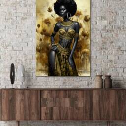 African Lady Floral Rustic Texture Wall Art Canvas Prints Framed On Bars Art, Hangings, Home D??cor, Print - thumbnail 2