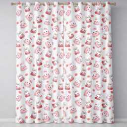 Cute Strawberry Bunny Cake Dessert Grey Background Seamless Pattern Readymade Eyelet Ring Top Thermal 100% Blackout Curtains - thumbnail 2