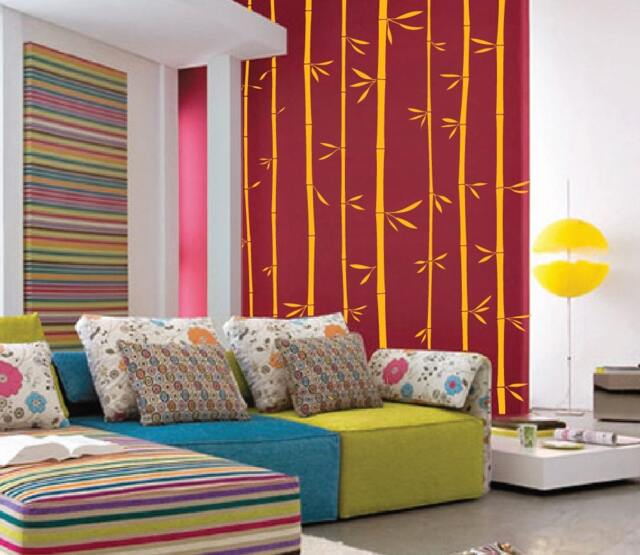 Large Wall Bamboo Tree Decal Forest Kids Vinyl Sticker Removable With Leaves 1129 - 6 Feet Tall - image 1