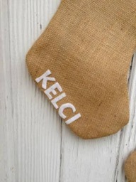 Plaid Flannel & Burlap Christmas Stocking - Red & Green Plaid-Traditional Colors - Rustic-Cabin-Woodland-Country-Holiday Decor - thumbnail 4
