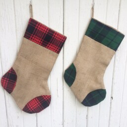 Plaid Flannel & Burlap Christmas Stocking - Red & Green Plaid-Traditional Colors - Rustic-Cabin-Woodland-Country-Holiday Decor - thumbnail 3