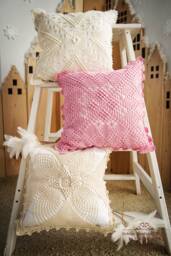 Pink Granny Square Crochet Pillow Cover Handmade Cotton Cushion - thumbnail 1