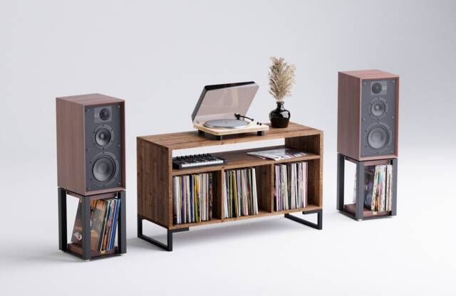 Vinyl Record Cabinet With Amp Shelf - Storage Unit Turntable Stand - image 1