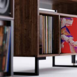Vinyl Record Cabinet With Amp Shelf - Storage Unit Turntable Stand - thumbnail 3