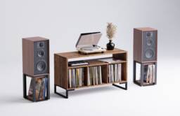 Vinyl Record Cabinet With Amp Shelf - Storage Unit Turntable Stand - thumbnail 1