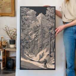 Skiing in The Trees Engraved Birch Wood Panel - Ski House Wall Art, Mountain Scene Illustration, Outdoor Enthusiasts Home Decor Gift - thumbnail 3
