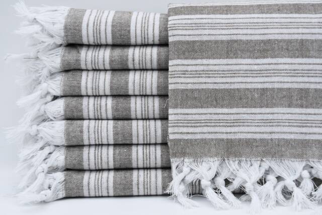 "Brown Towel, Bohemian Towel, Turkish Towels, Festival Towel, White Striped Towel, Peshtemal, 32""x65" - image 1