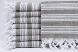 "Brown Towel, Bohemian Towel, Turkish Towels, Festival Towel, White Striped Towel, Peshtemal, 32""x65" - thumbnail 1