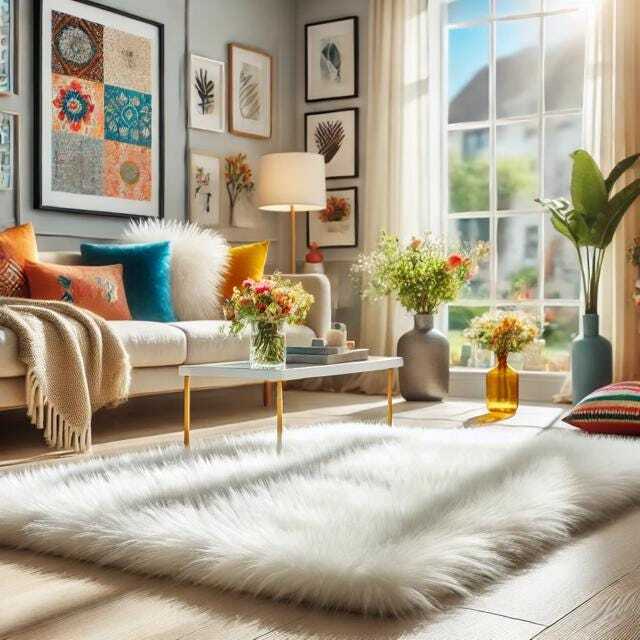 Plush Faux Fur Area Rug - Shaggy Icelandic Sheepskin Throw, Usa Made - image 1