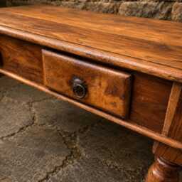 Large French Provincial Elm Coffee Table - Rustic Farmhouse With Drawers - thumbnail 4