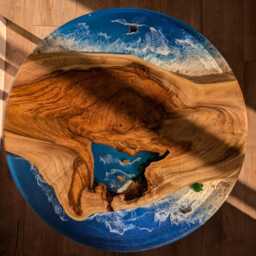 Handmade Ocean Epoxy Resin Coffee Table Round Walnut Live Edge - thumbnail 3