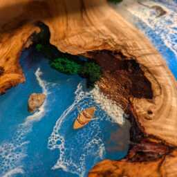 Handmade Ocean Epoxy Resin Coffee Table Round Walnut Live Edge - thumbnail 4