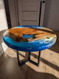 Handmade Ocean Epoxy Resin Coffee Table Round Walnut Live Edge