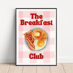 Pink Breakfast Club Kitchen Print, Eggs & Bacon, Retro Wall Art, Brunch Food Gallery Wall, Decor Prints - thumbnail 2