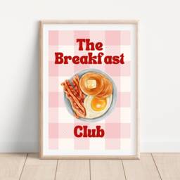 Pink Breakfast Club Kitchen Print, Eggs & Bacon, Retro Wall Art, Brunch Food Gallery Wall, Decor Prints - thumbnail 1