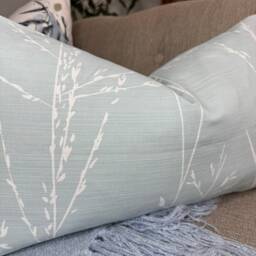 Blue Throw Pillow Cover, Decorative Handmade Accent Cushion Case For Sofa Couch Bedroom Home Decor , Fern Design White, Double Sided - thumbnail 2